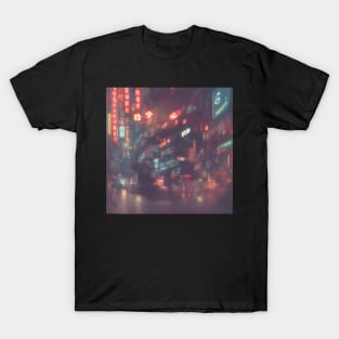 Urban Atmosphere Artistry - Moody Anime Noir Cinematic Japanese Cityscape T-Shirt